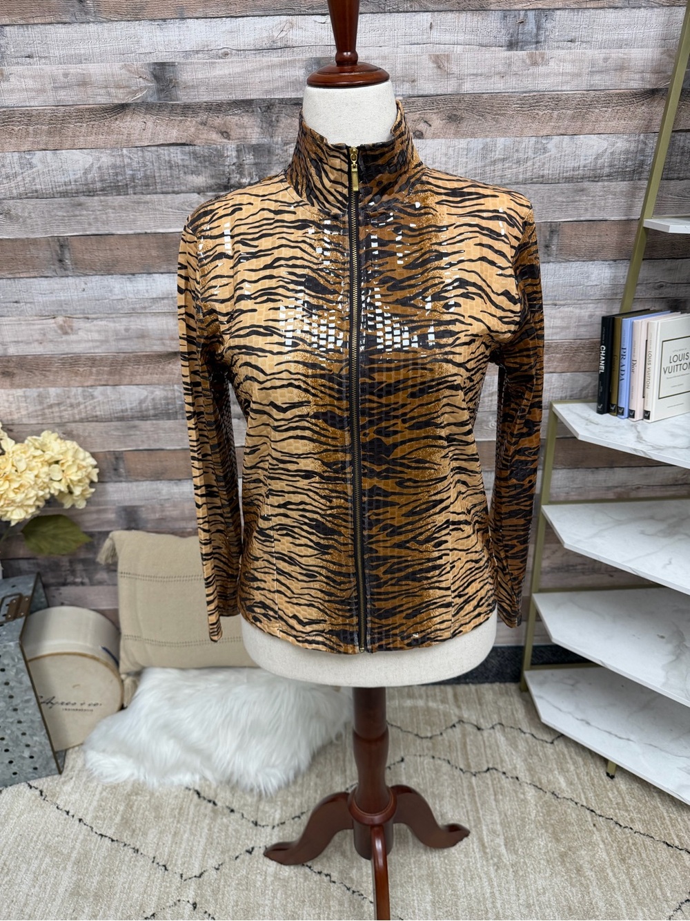 Birch Hill Tiger Print Zip Up Jacket M